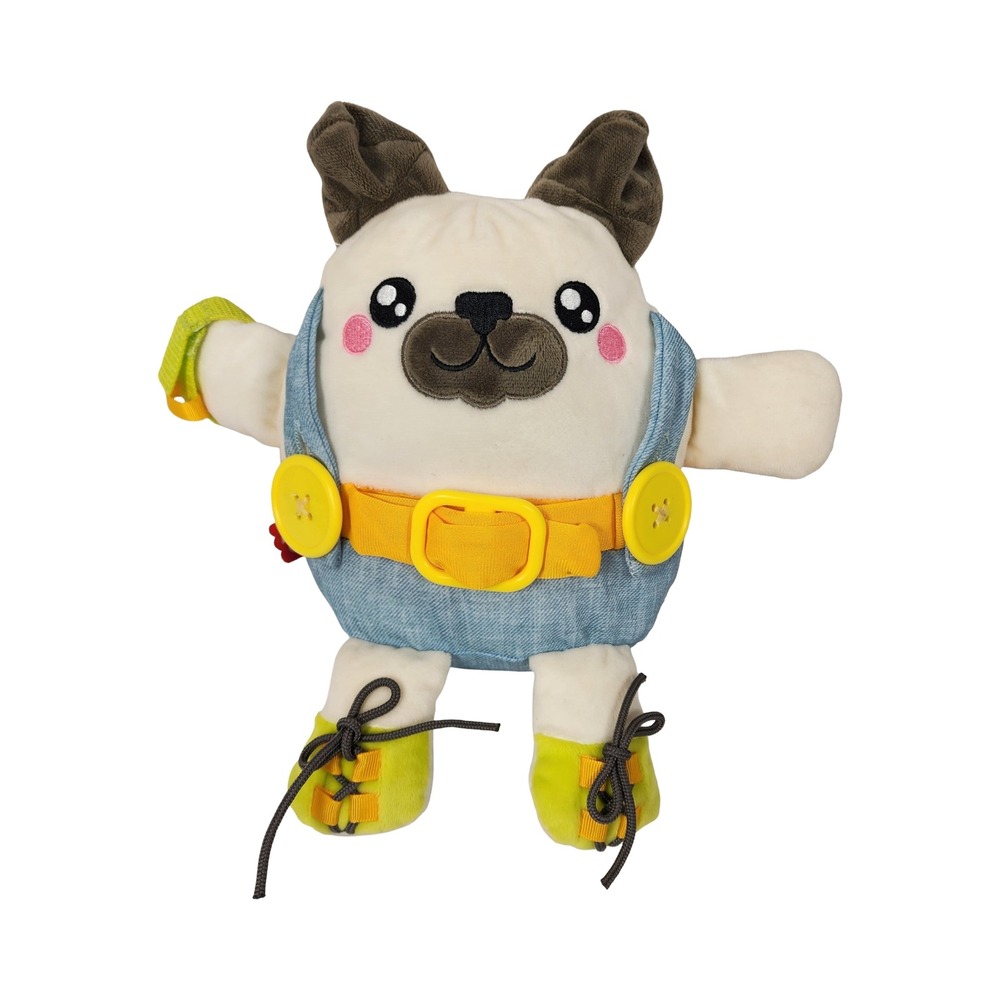 Fisher-Price Dress-Along‎ Pug Plush Learning Toy HYC29 Cream Blue Yellow 10in
